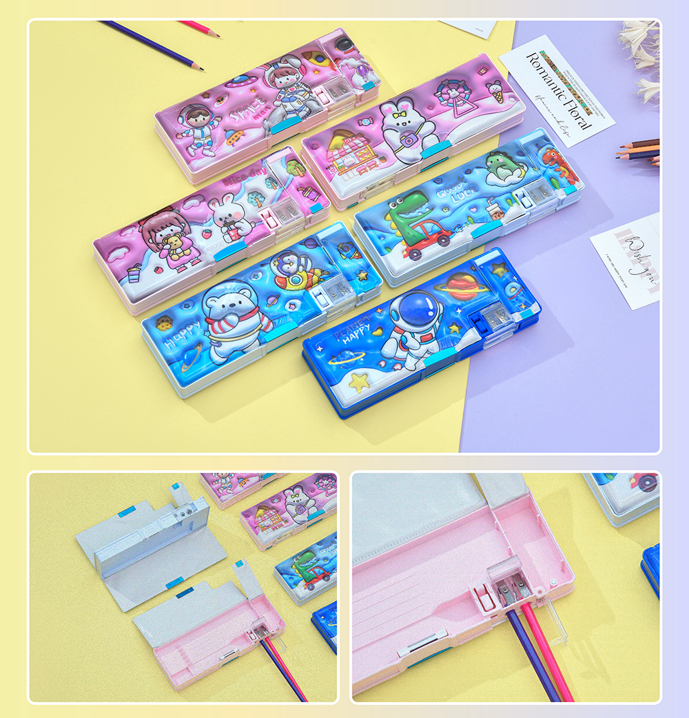 Pencil Case, Three-Dimensional Pattern Box Cover, Double-Layer Openable Multifunctional Pencil Case.