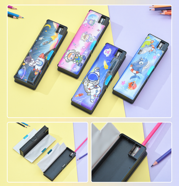 Space Pencil Case, Equipped with Pencil Sharpener, Suitable for Children.