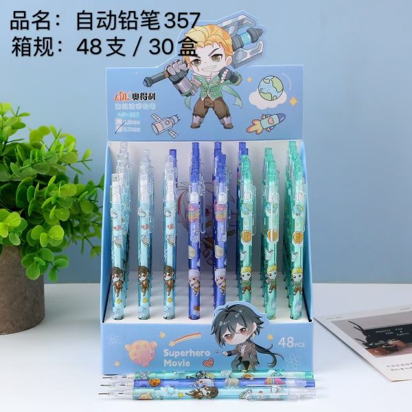 Automatic Pencil, Cartoon Warrior Themed Children's Automatic Pencil, with Cartoon Anime Characters Drawn on the Pen Body.