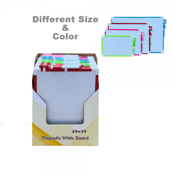 Whiteboard - Colorful Plastic Framed Whiteboard Set, including One Whiteboard, One Pen, and Two Magnets.