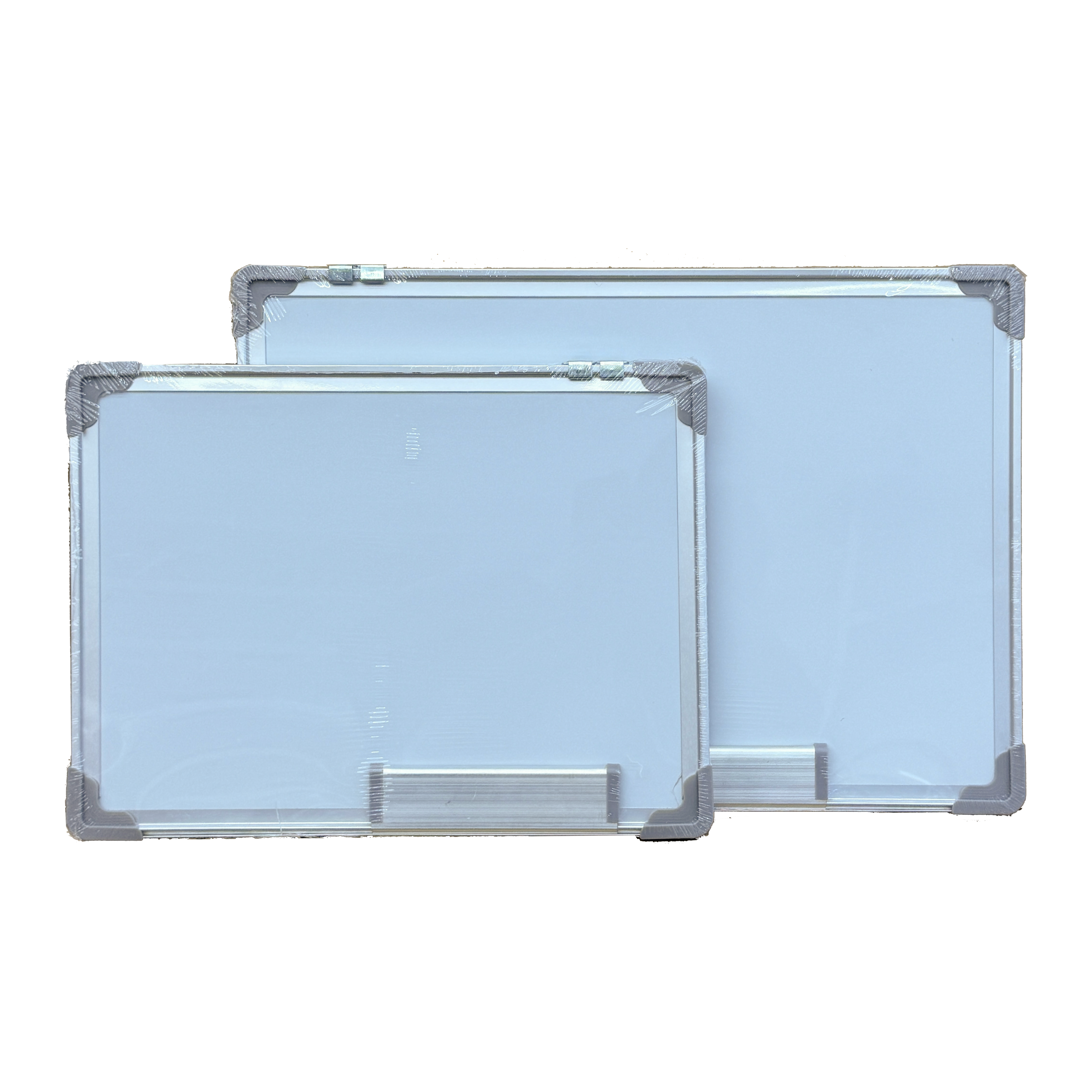 Whiteboard with Plastic Anti-Collision Angle and Metal Pen Holder.