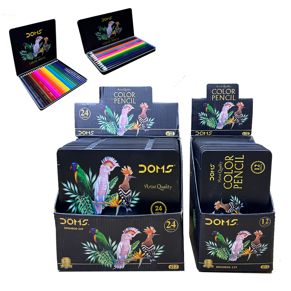 Magnificent Bird Themed Colored Pencils in Iron Box