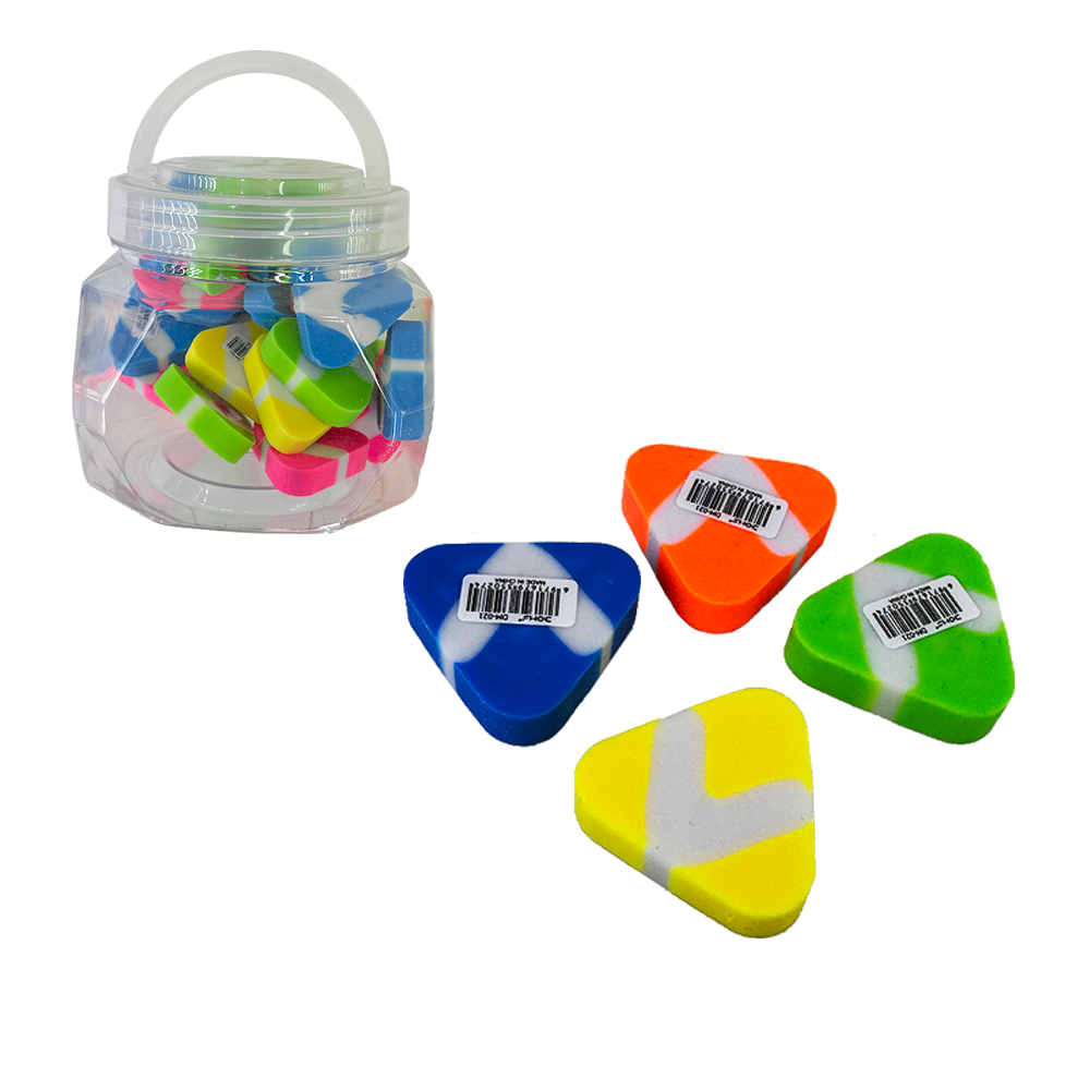 Triangular Eraser, Colored Eraser, Packaged in Plastic Barrels.
