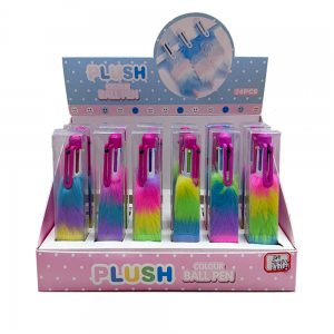Fluffy Rainbow Plush 6-Color Ballpoint Pen Set