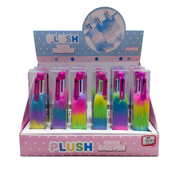 Fluffy Rainbow Plush 6-Color Ballpoint Pen Set
